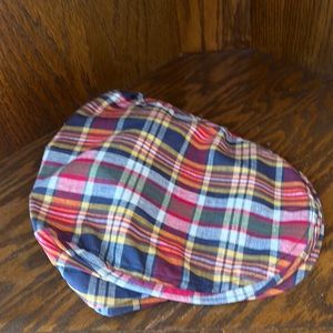 Vintage Cool 1970’s ACTW Union Plaid Cabbie Hat. Navy/Red/Yellow/Green/White
